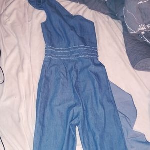 L'ATISTE BYAMY Denim Ruffle Jumpsuit